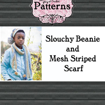 Slouchy Chevron Beanie and Striped Mesh Scarf