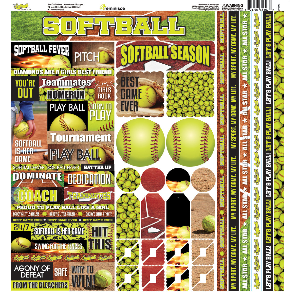 Reminisce Variety Cardstock Stickers 12"x12" - Softball
