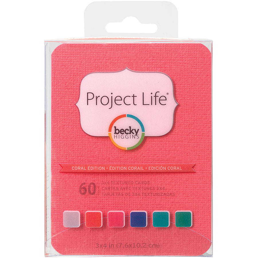 American Crafts Project Life 3"X4" Textured Cardstock 60/Pkg - Coral