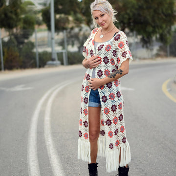Desert Dawn crochet cardigan with fringe