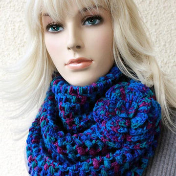 Puff Stitch Infinity Scarf With Flower