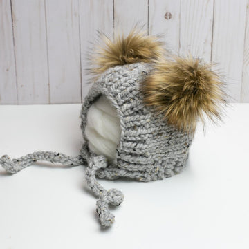 Fur Pompom Ears Pixie Bonnet