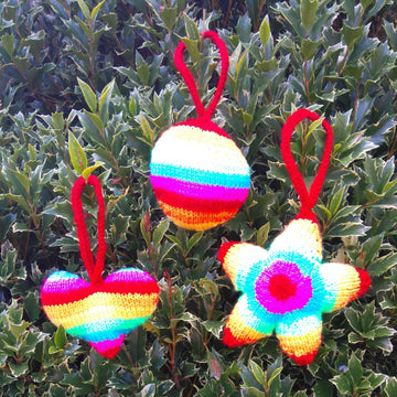 Bright Christmas decorations - lights, baubles, mini stockings