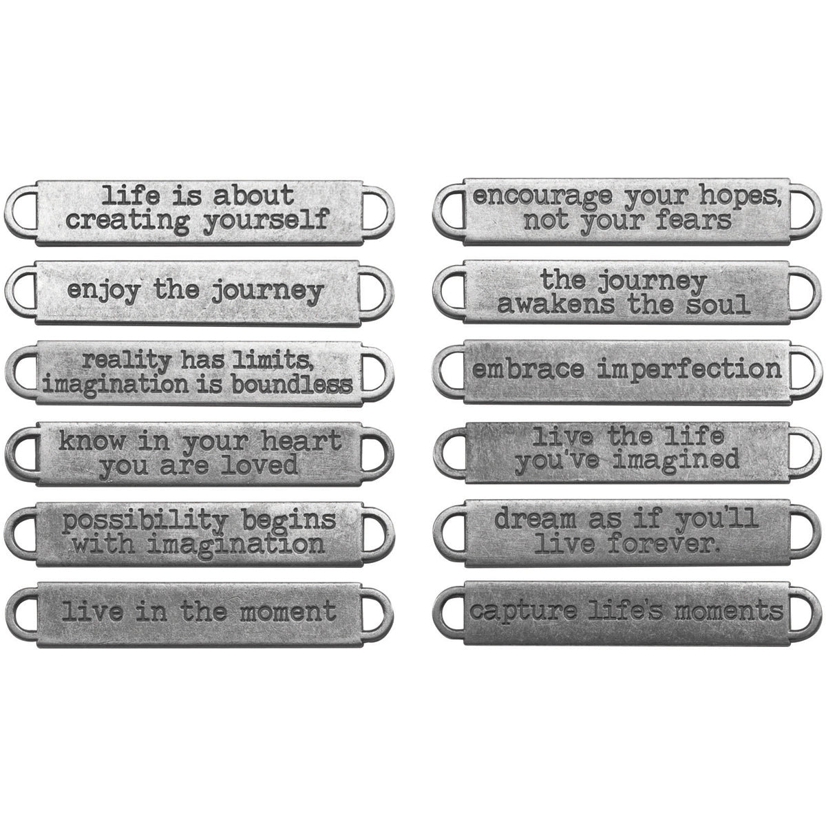 Advantus Idea-Ology Metal Word Bands .375"X2.375" 12/Pkg - Antique Nickel Life
