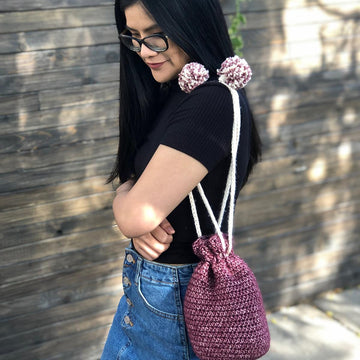 Drawstring Pom Pom Bag