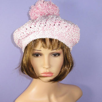 Garter Stitch Cuff Chunky Lace Bobble Tam Hat