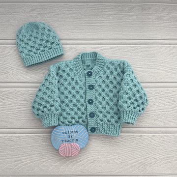 Timmy Cardigan, hats, & Booties 16-22 inch chest