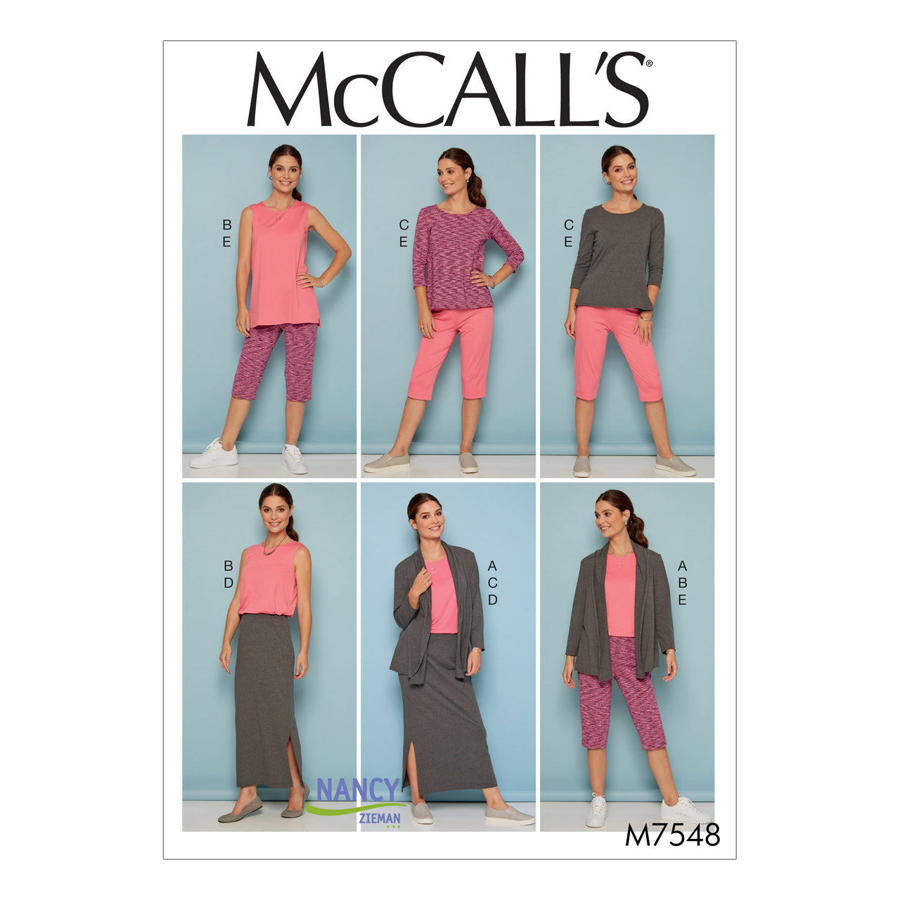 McCall's Misses'/Women's Knit Shawl Collar Jacket, Tops with Slits, and Banded Skirt and Pants M7548 - Sewing Pattern