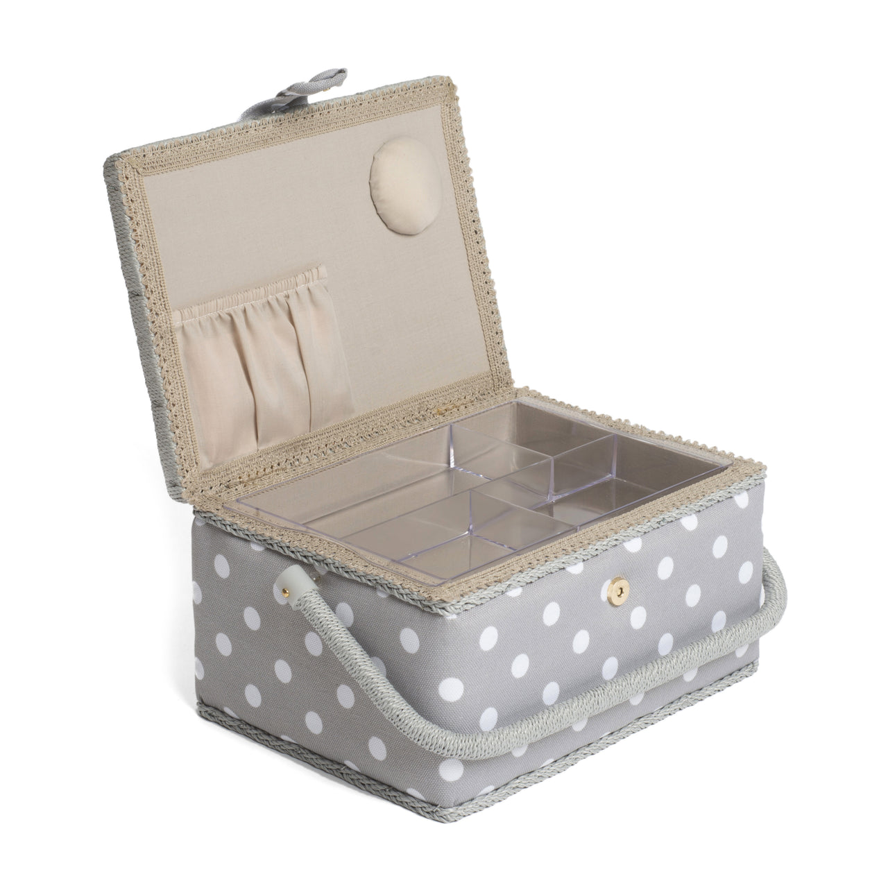 Hobbygift Grey Spot Medium Sewing Box 