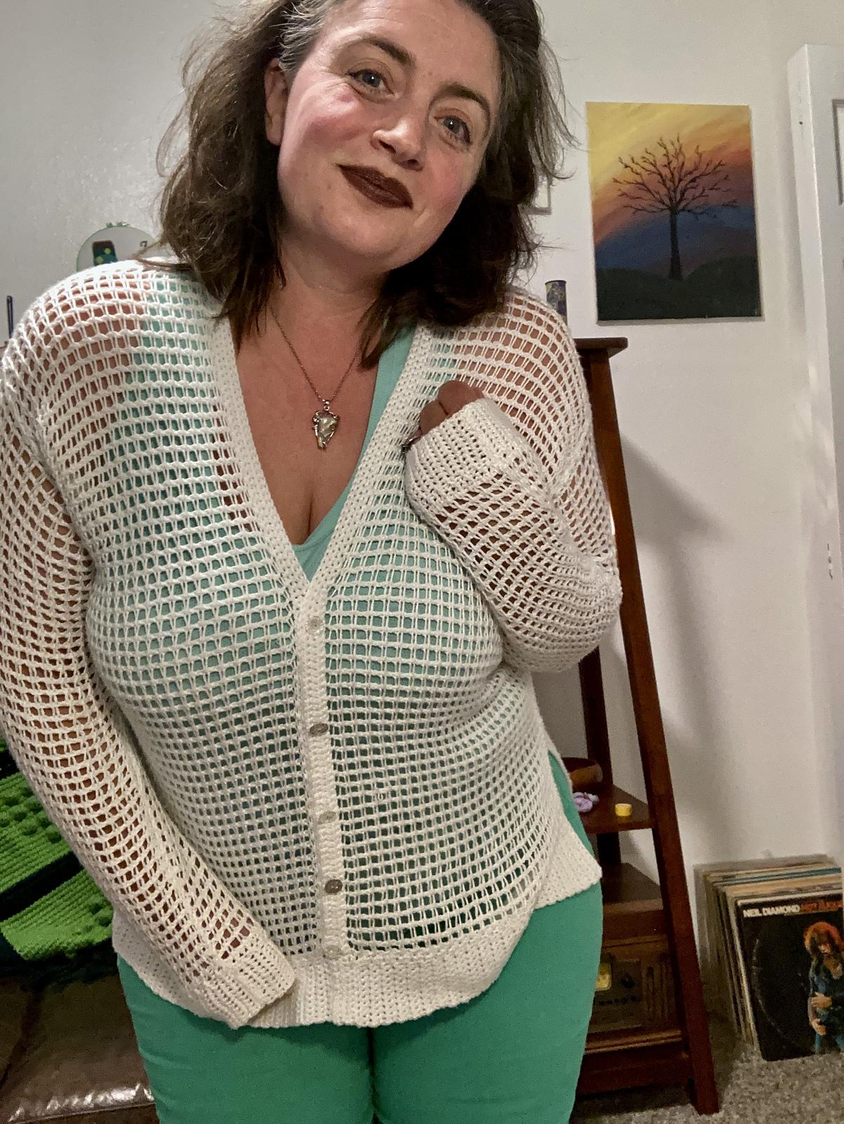 Tunisian Mesh Faux Cardigan