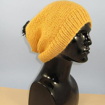 Chunky Garter Stitch Big Bobble Slouch Hat