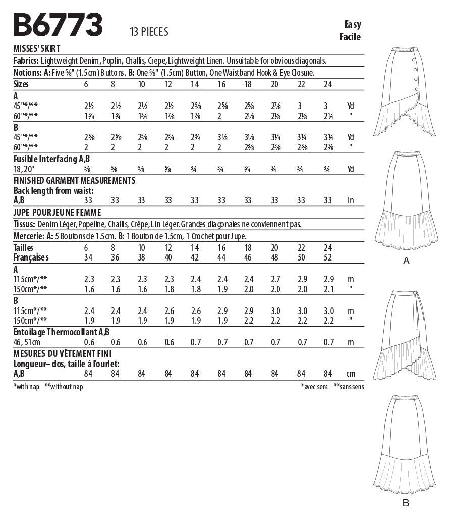 Butterick Misses' Skirt B6773 - Sewing Pattern