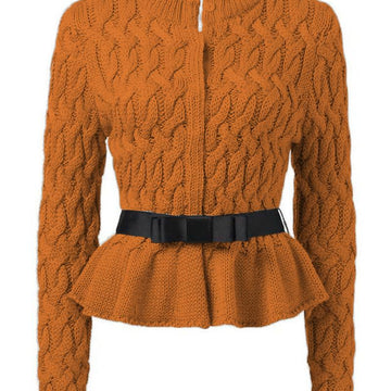 Cable Knit Peplum Cardigan – Elegant Women's Sweater
