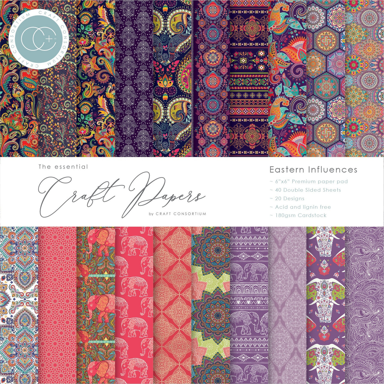 Craft Consortium Double-Sided Paper Pad 6"X6" 40/Pkg - Eastern Influences, 20 Designs