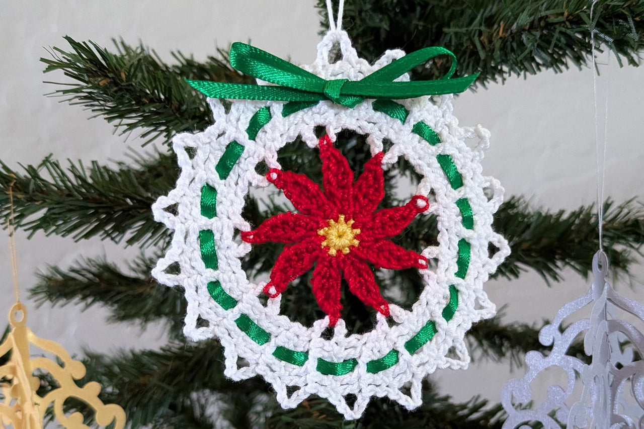 Poinsettia Wreath Christmas Ornament