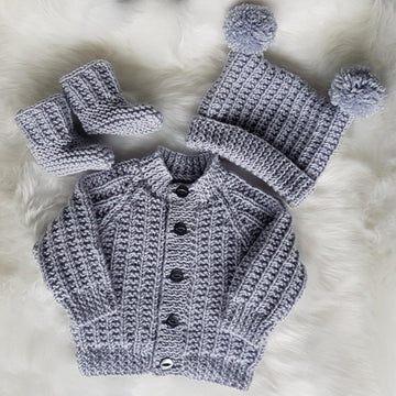 Jacob Baby Cardigan, Hat & Booties knitting pattern in 2 sizes 0-3mths & 6-12mths