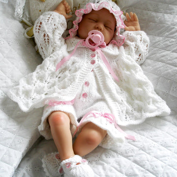 Knitting pattern Baby Doll Matinee Coat, Shorts, Bonnet & Mary jane Shoes