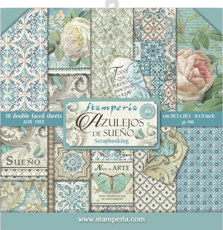 Stamperia Intl Stamperia Double-Sided Paper Pad 8"X8" 10/Pkg - Azulejos, 10 Designs/1 Each