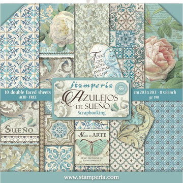 Stamperia Intl Stamperia Double-Sided Paper Pad 8"X8" 10/Pkg - Azulejos, 10 Designs/1 Each