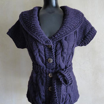 #118 Fitted Cabled Shawl-Collared Vest