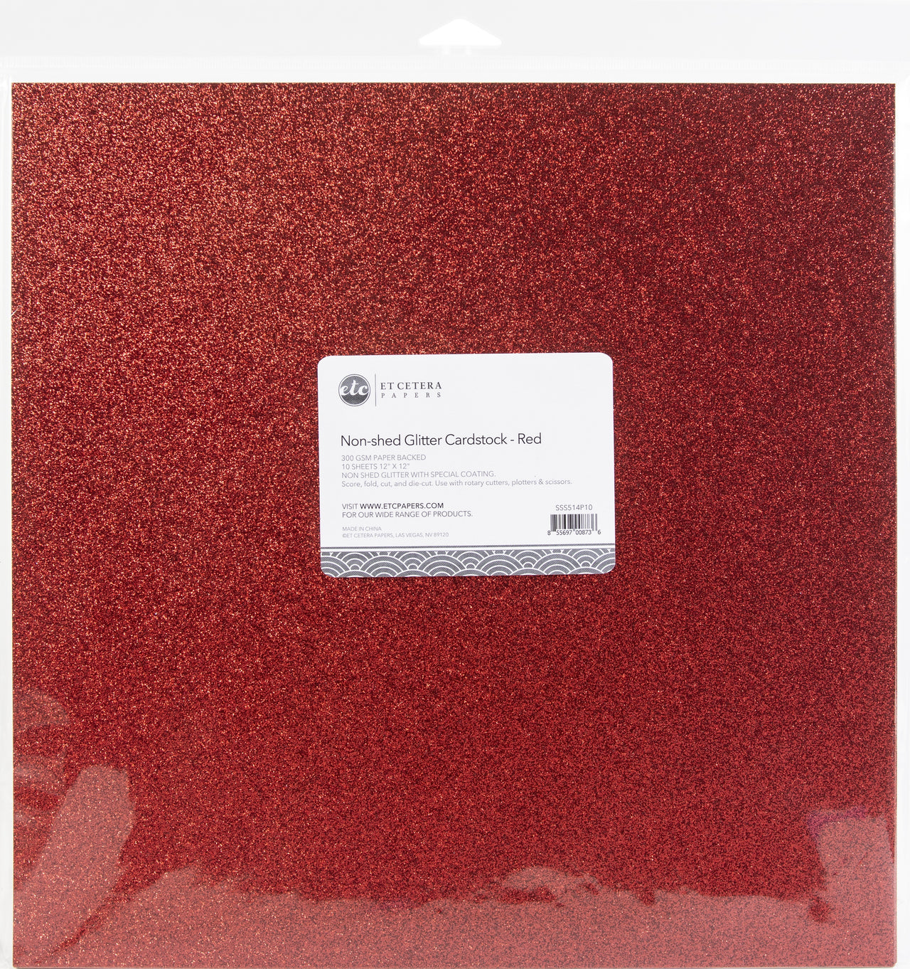 Arc Crafts ETC Papers Non-Shed Glitter Cardstock 12"X12" 10/Pkg - Red