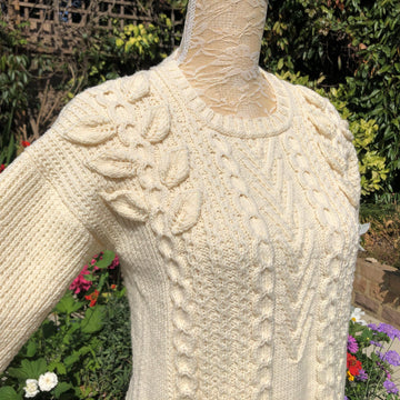 Aran Sweater with Leaf Embellishments