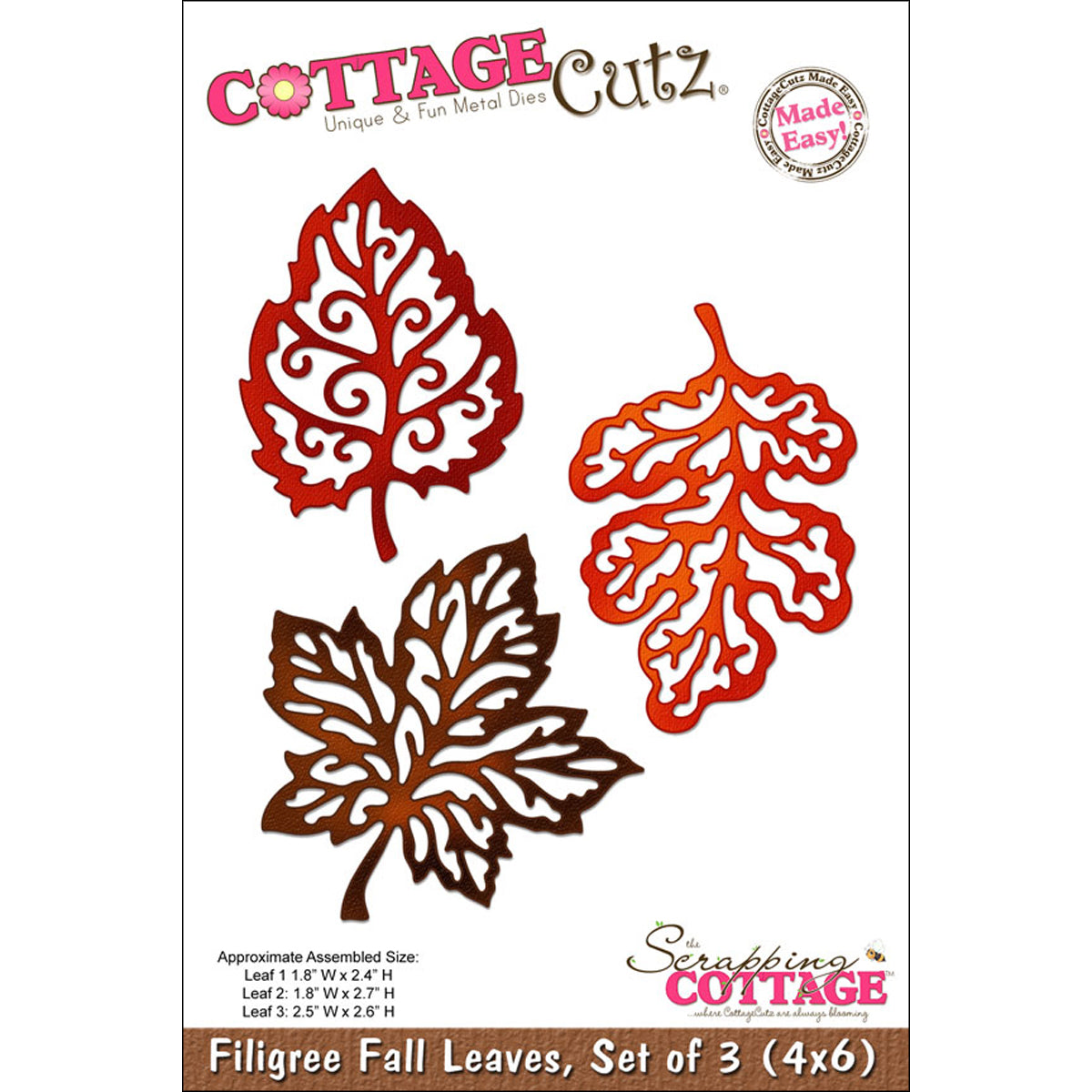 CottageCutz Dies - Filigree Fall Leaves1.8"X2.4",2.5"X2.6"