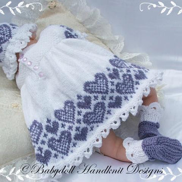 Hearts fairisle Dress Set 16-22” doll/newborn/0-3m baby