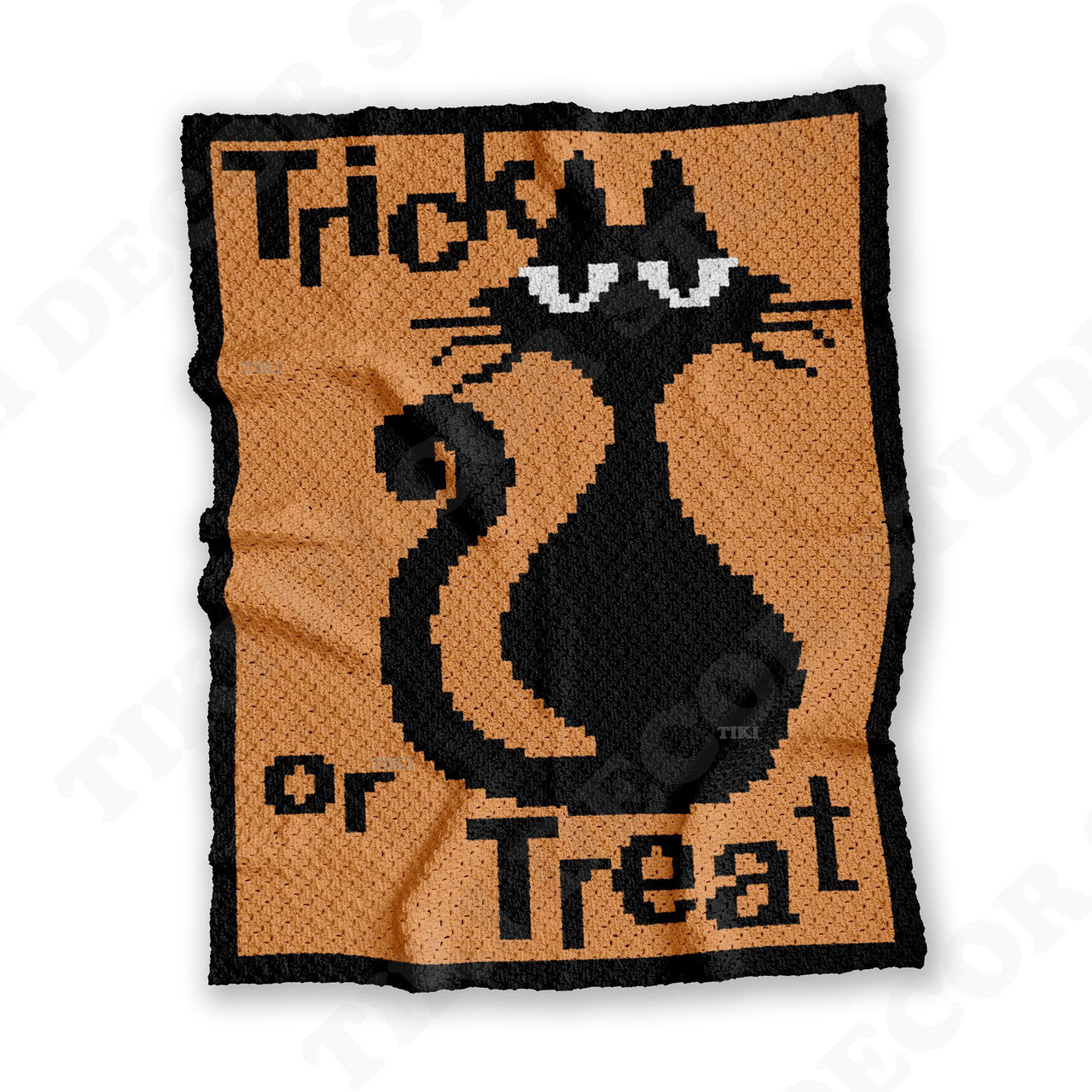 Halloween Cat Orange Blanket Trick or Treat Afghan C2C Crochet How-to