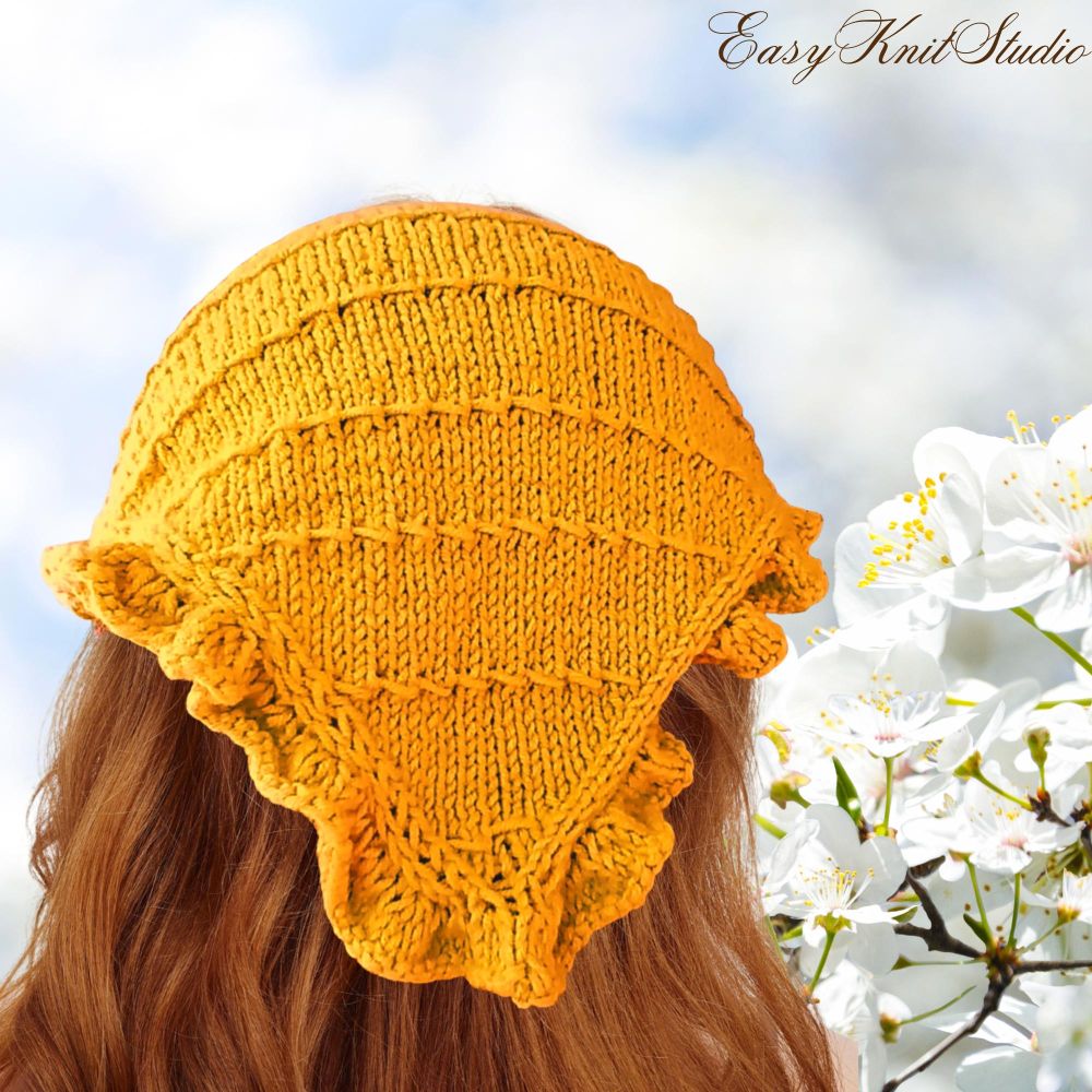 Ruffle Kerchief Knitting Pattern PDF | Beginner Knit Bandana Scarf