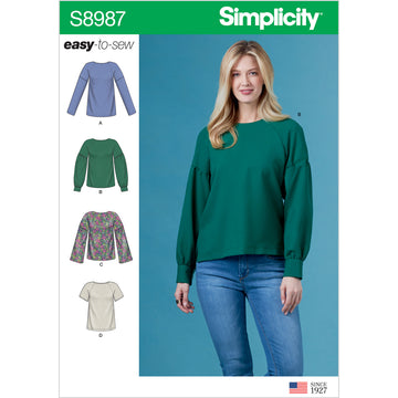 Simplicity S8987 Misses Tops with Sleeve Variations - Sewing Pattern