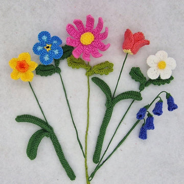 Springtime Flower Posy PDF Knitting Pattern Daffodil Forget-me-not Tulip Cosmos Bluebell
