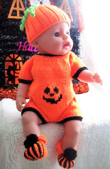 Dolls Pumpkin Romper Hat & Boots Halloween Outfit Height 12" - 17" BB006
