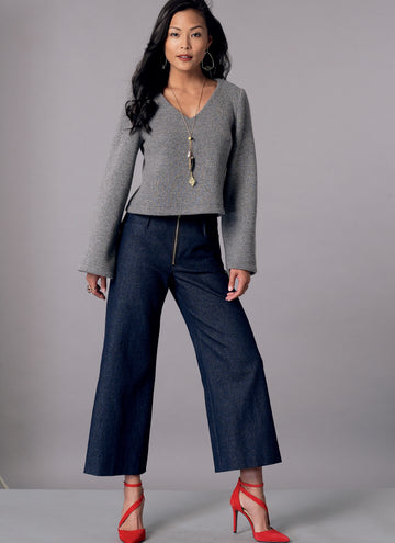 McCall's Misses' V-Neck Top and Cropped, Wide-Leg Pant M7445 - Sewing Pattern