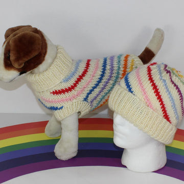 Chunky Swirl Stripe Dog Coat & Matching Beanie Hat