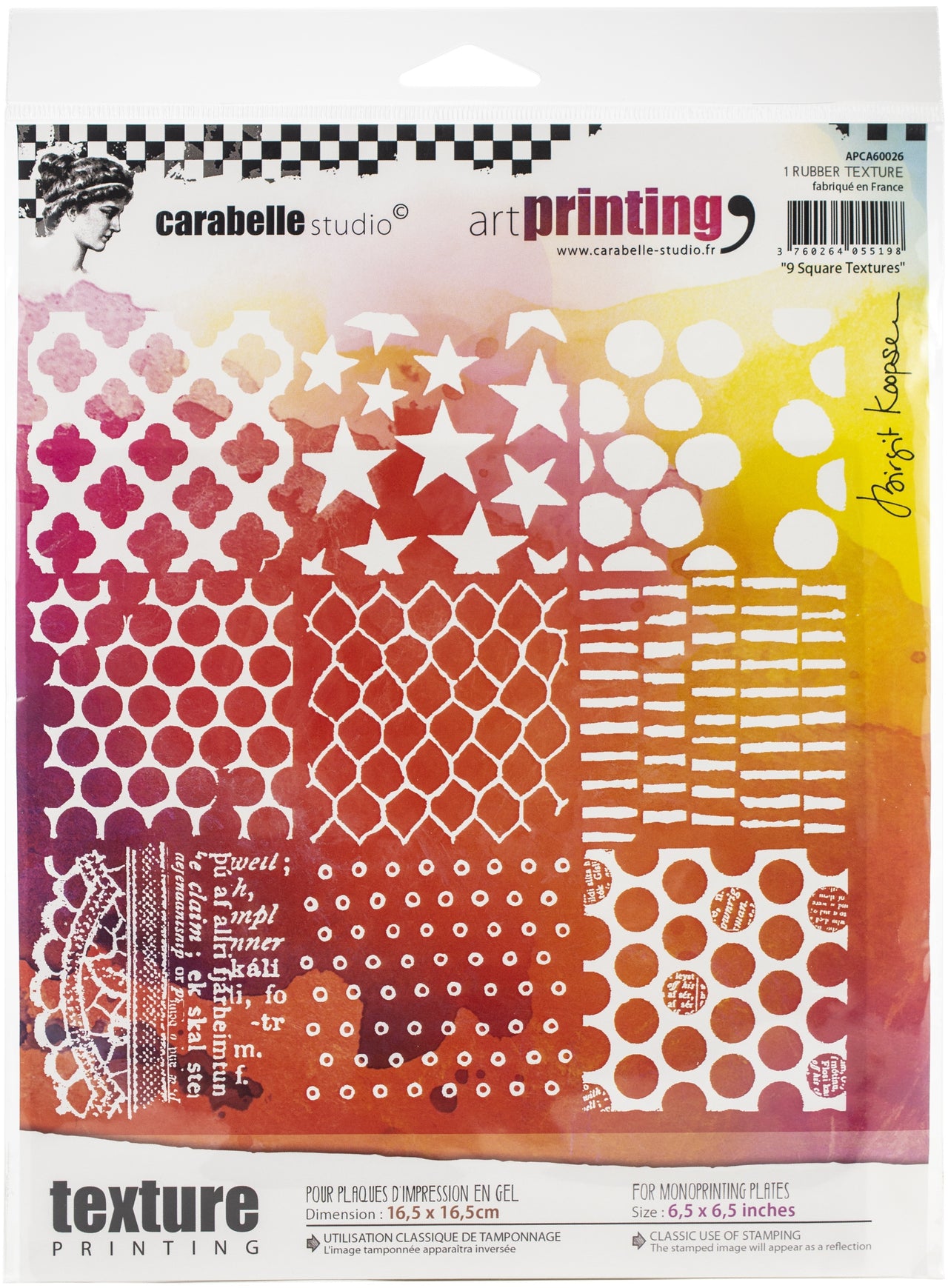 Carabelle Studio Art Printing Square Rubber Texture Plate - Nine Square Textures