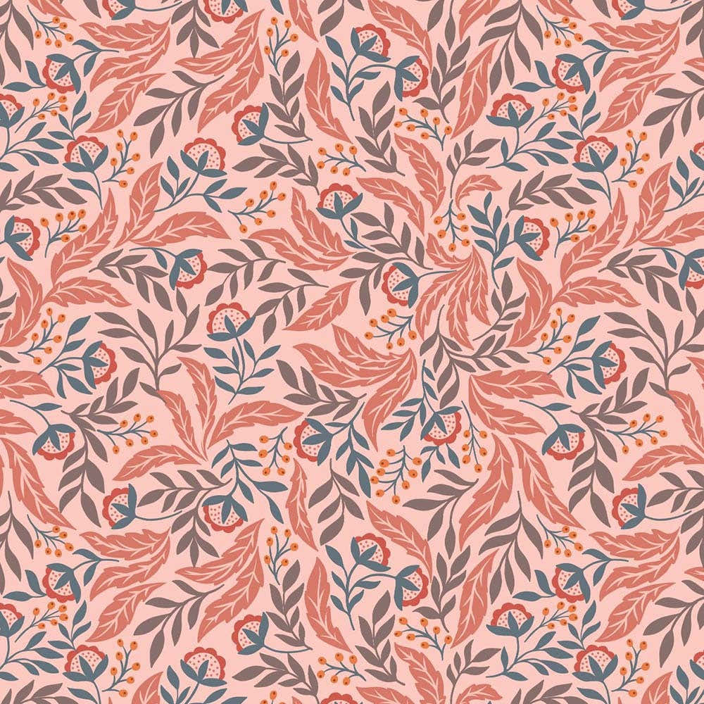 Lewis & Irene Wintertide - Arts floral with gold metallic on pink