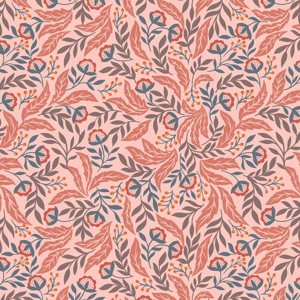 Lewis & Irene Wintertide - Arts floral with gold metallic on pink