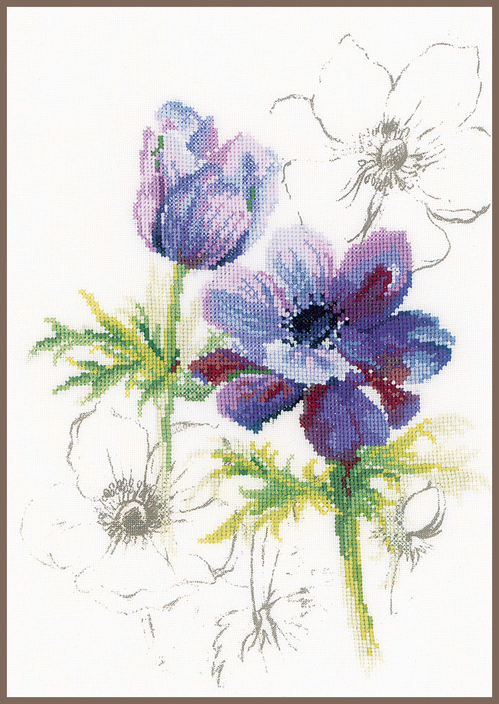 Lanarte Counted Cross Stitch Kit Blue Anemones