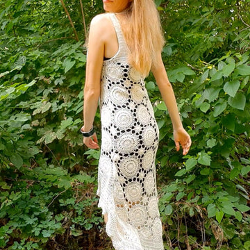 Crochet granny square high low dress