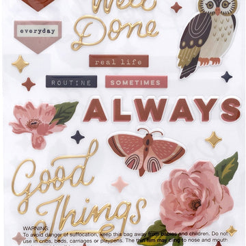 American Crafts Again & Again Thickers Stickers 5.5"X11" 108/Pkg - Phrase & Icons/Puffy