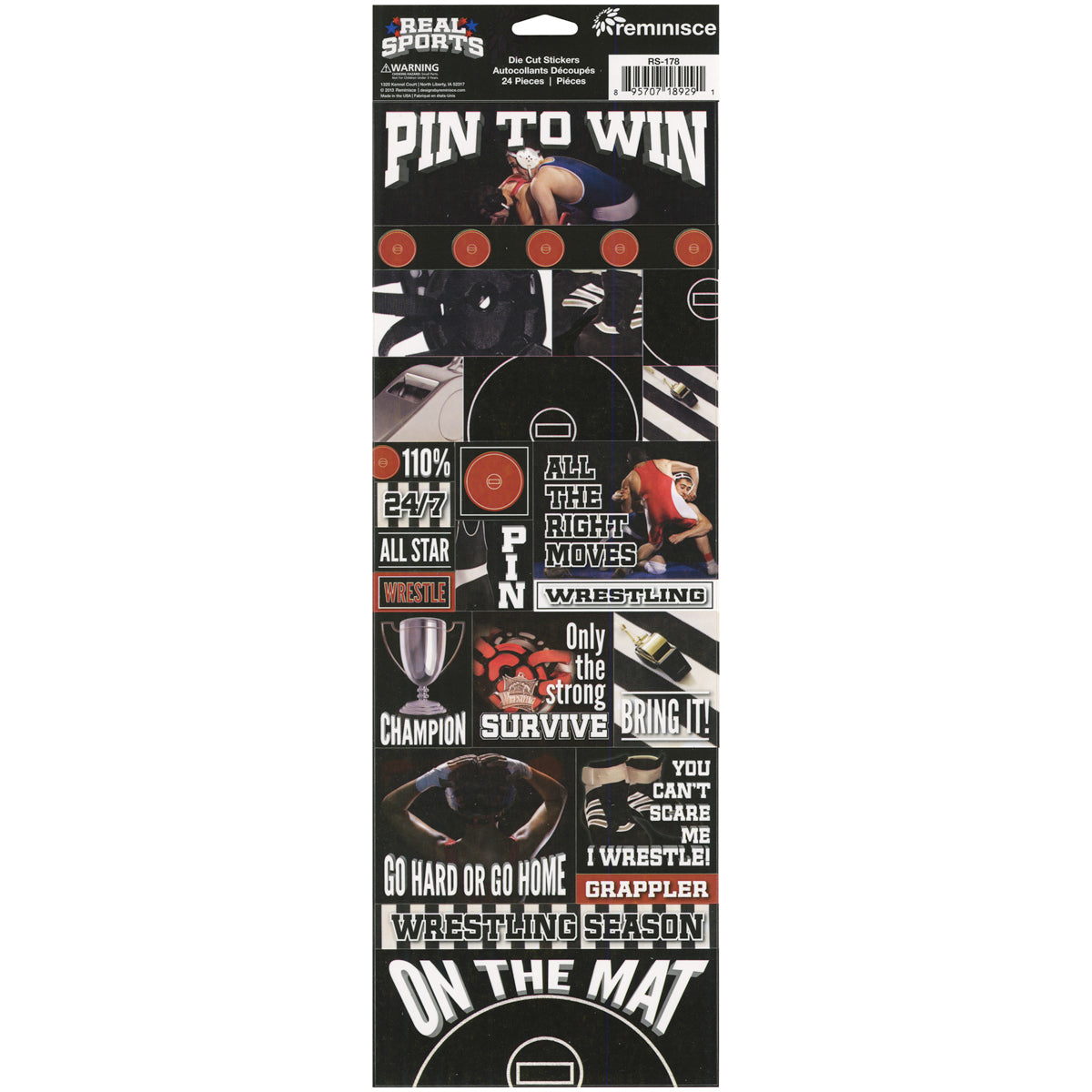 Reminisce Real Sports Cardstock Stickers 4.25"X13" - Wrestling Graphic