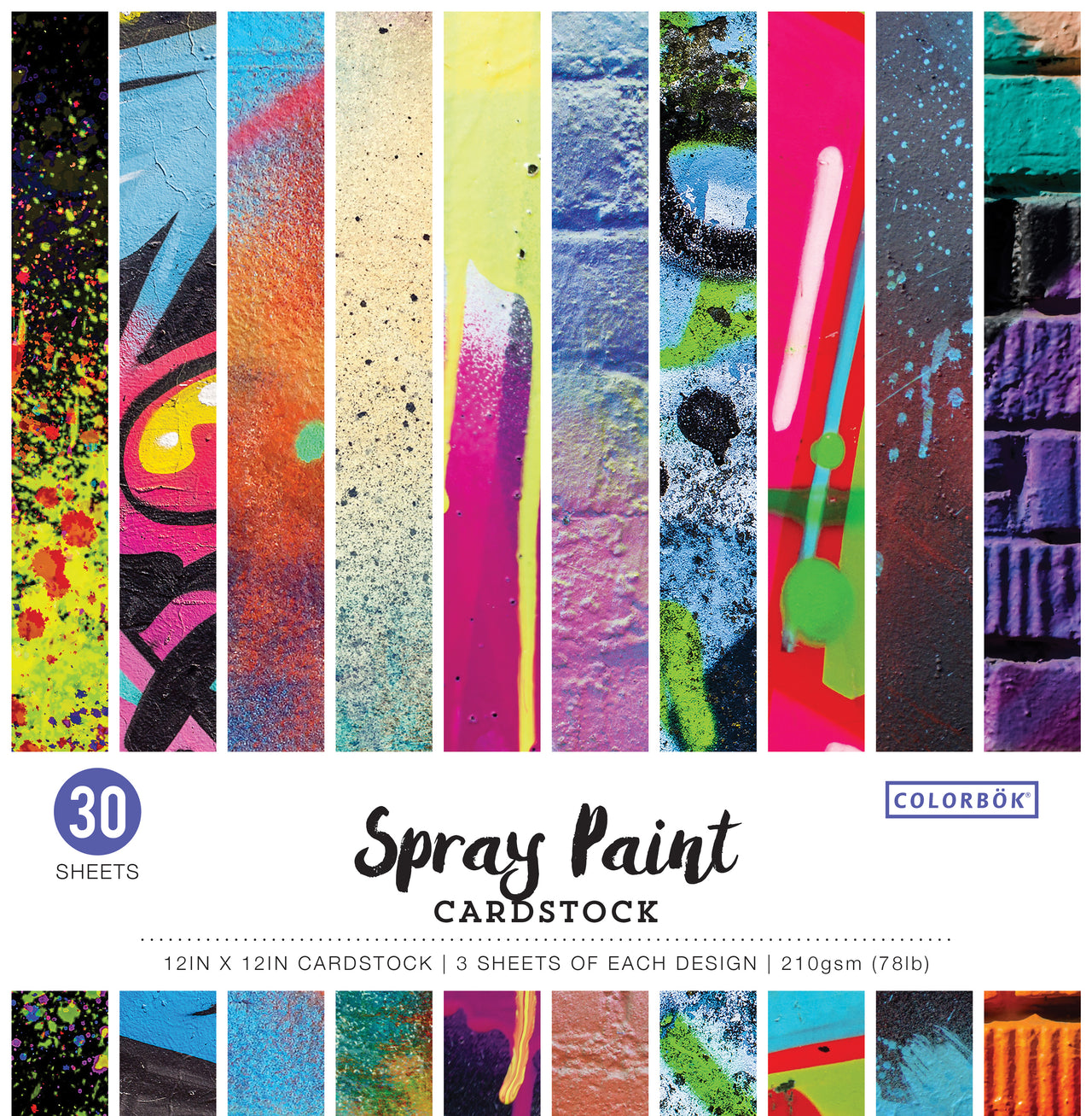 American Crafts Colorbok 78lb Single-Sided Printed Cardstock 12"X12" 30/Pkg - Spray Paint, 10 Designs/3 Each