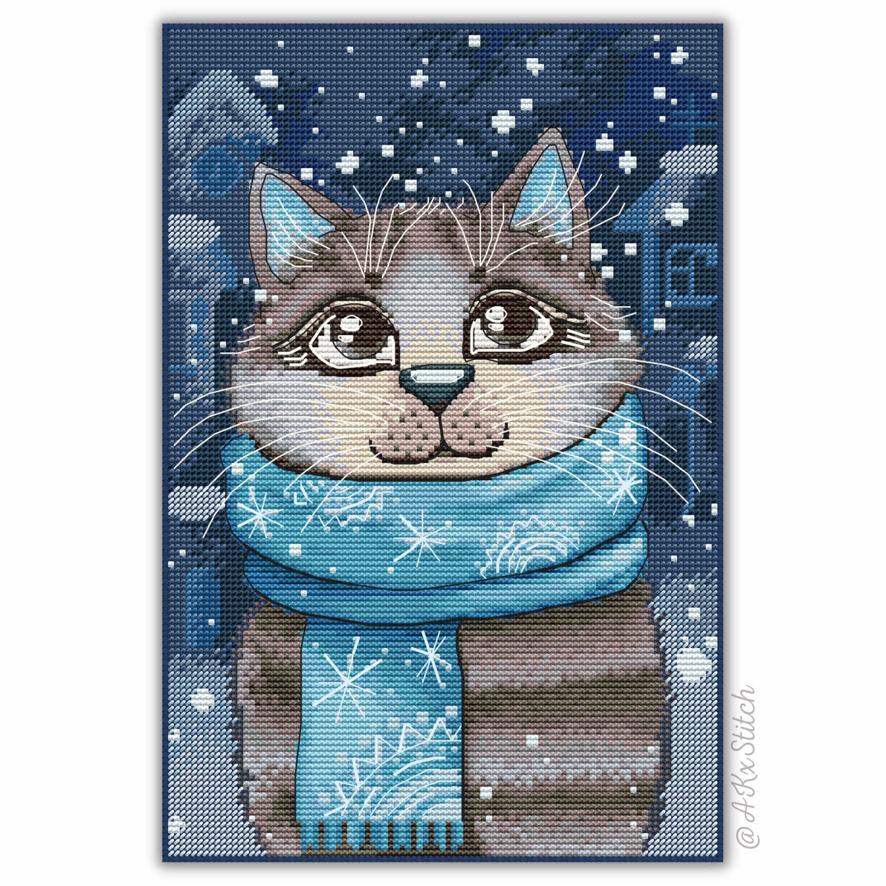 Winter Dreams Cat Cross Stitch PDF Pattern