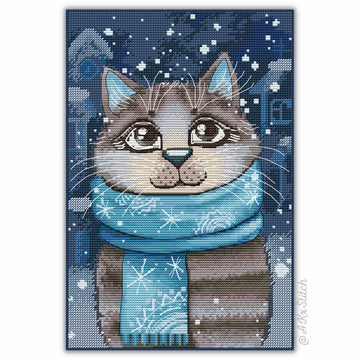 Winter Dreams Cat Cross Stitch PDF Pattern