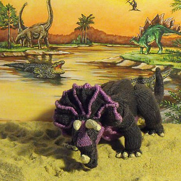 Tracy Triceratops toy dinosaur knitting pattern