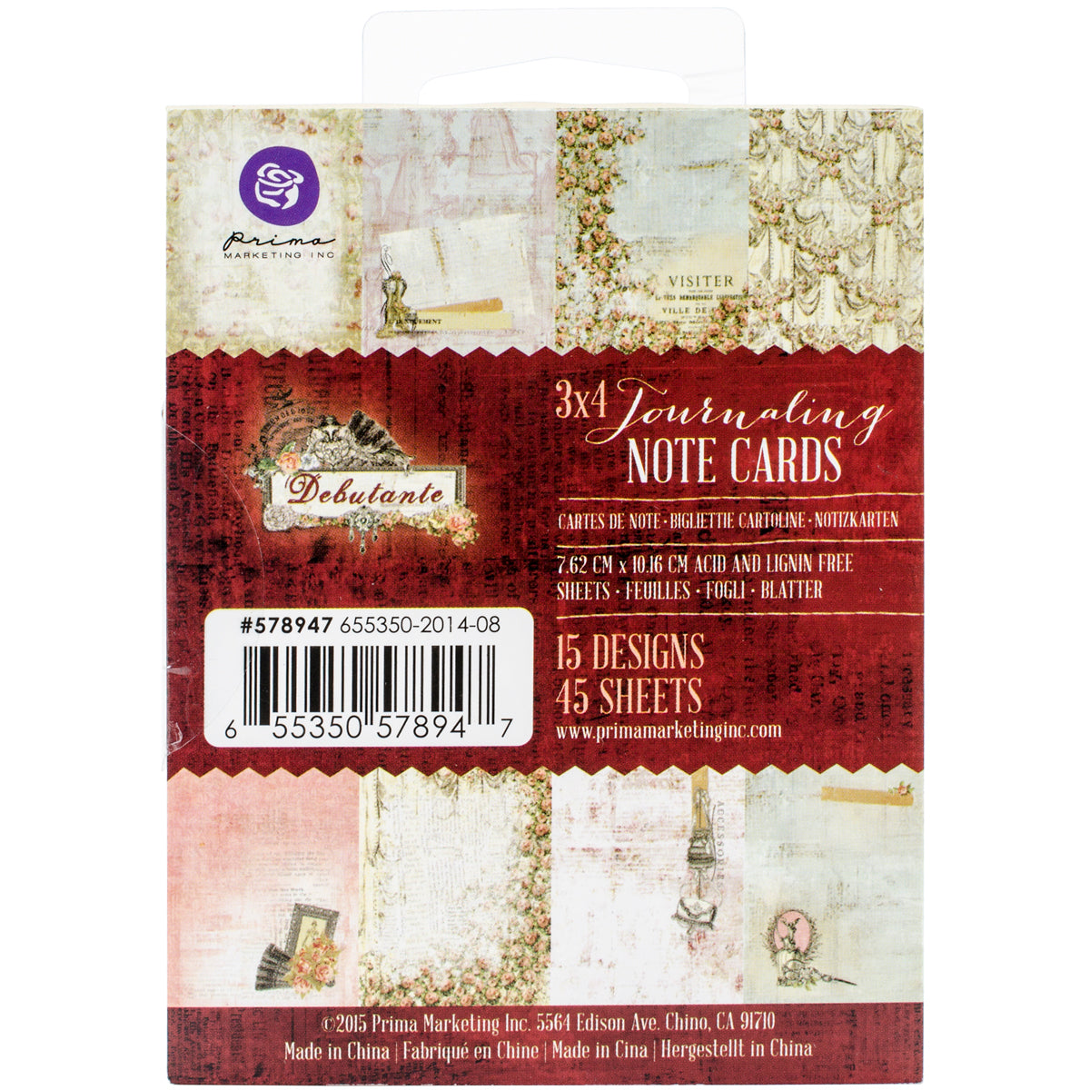 Prima Marketing Journaling Notecards Pad 3"X4" - Debutante, 15 Designs/3 Each