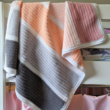 Subtle ridges color block crochet blanket