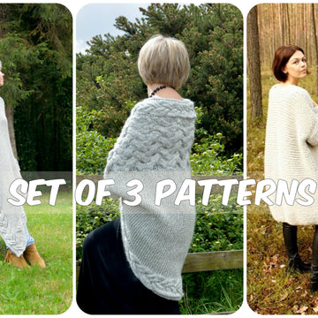 Set of 3 Knitting Patterns, Poncho and 2 Cardigans
