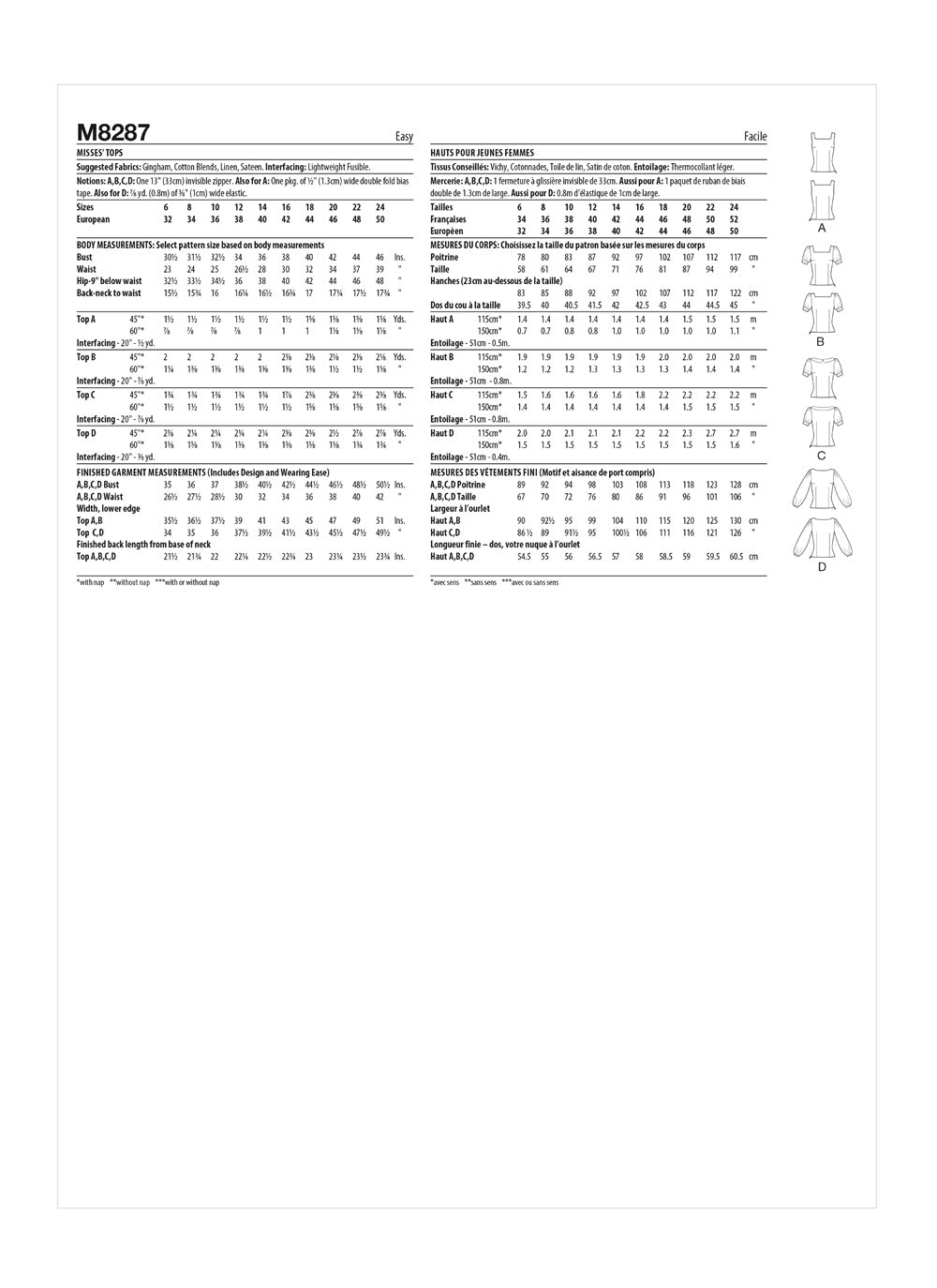 McCall's Misses' Tops M8287 - Sewing Pattern